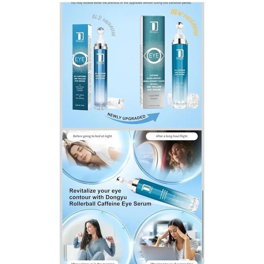 Dongyu 2 Pack 5% Caffeine Eye Serum Roller Cream for Dark Circles NIB Sealed‎